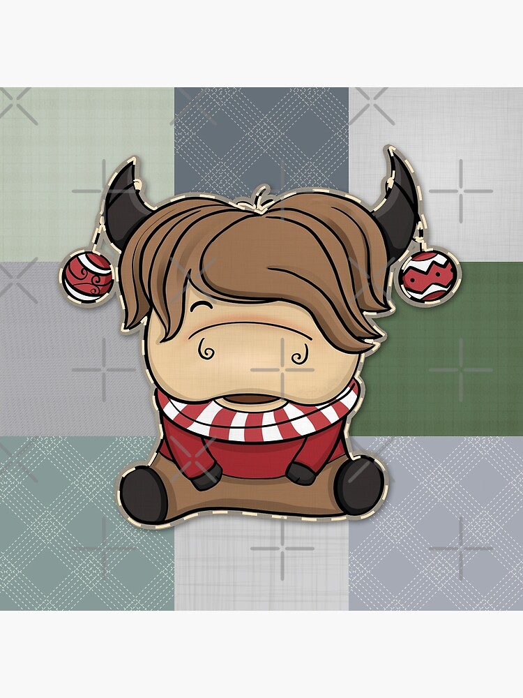 Jolie Petite Vache Des Highlands Avec Des Lumières De Noël Sur Des