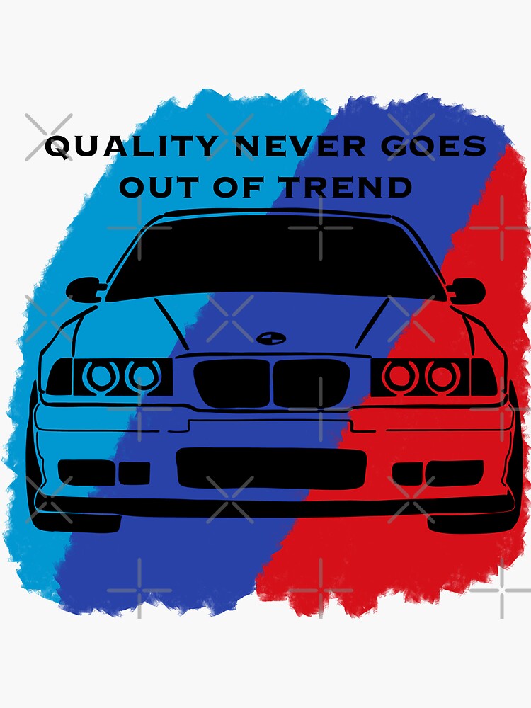 "AESTHETIC LOGO OF A CLASSIC CAR BLUE SKY BLUE RED E36 SAYS QUALLITY