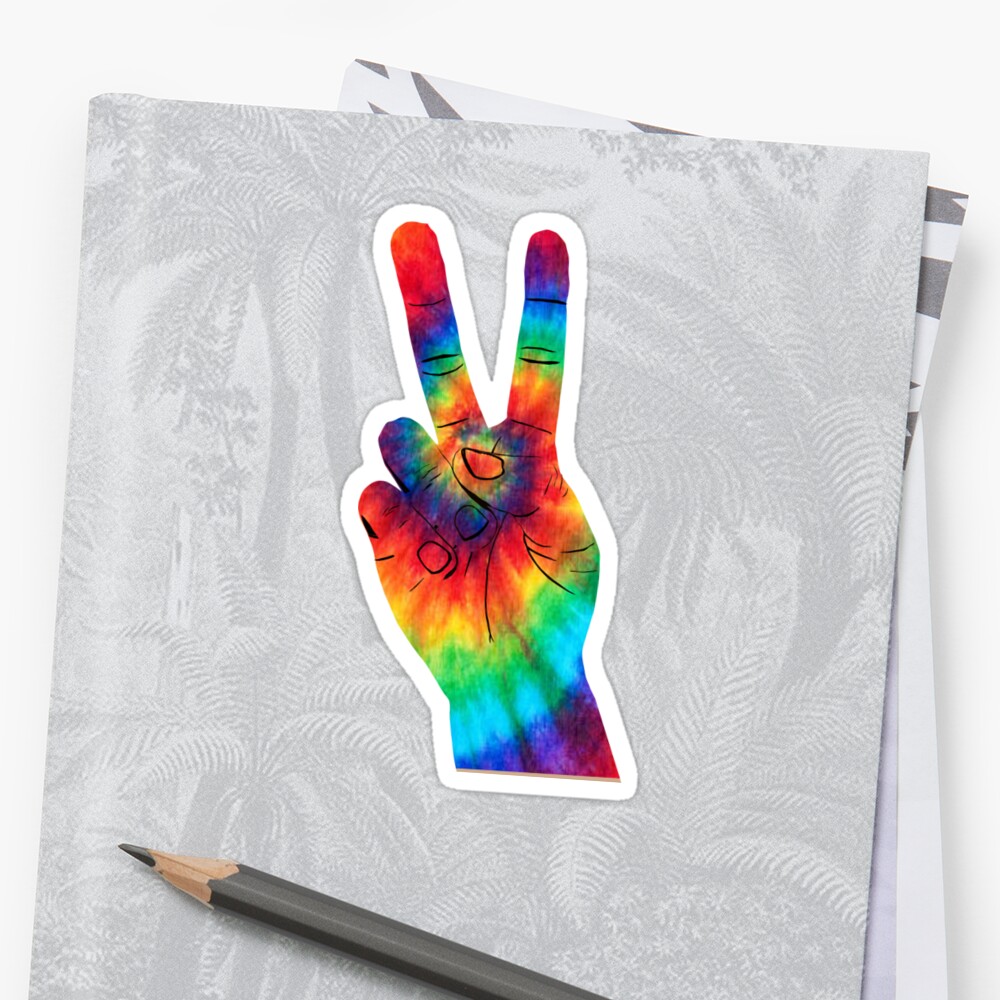 Tie Dye Peace Sign Hand Sticker By Casnowdon Redbubble