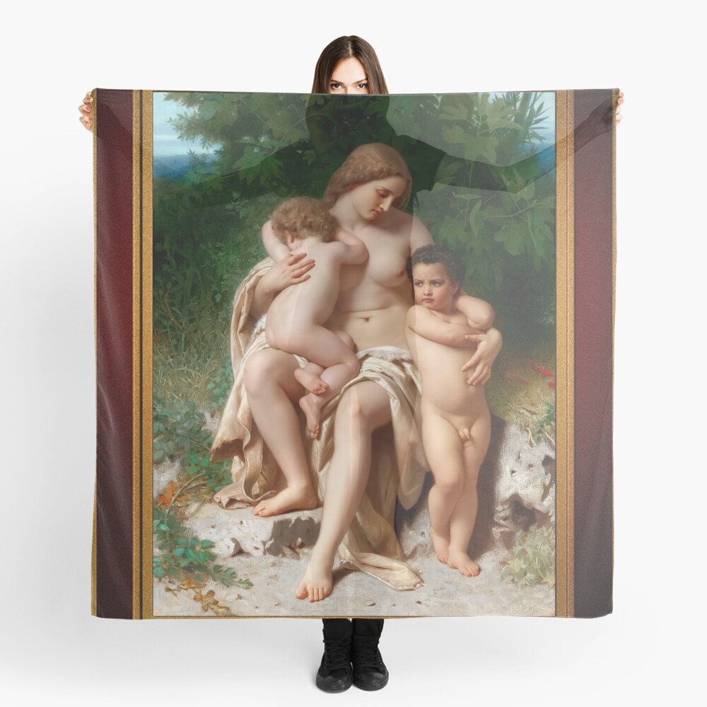 La Première Discorde by William-Adolphe Bouguereau - Disgusted Anger and Jealousy 4 La Première Discorde c1861 by William-Adolphe Bouguereau Remastered Xzendor7 Classical Art Old Masters Reproductions Women's Scarf