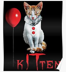 Kitten Clown Scary Fun Spooky Halloween Cat Funny Joke Design Poster