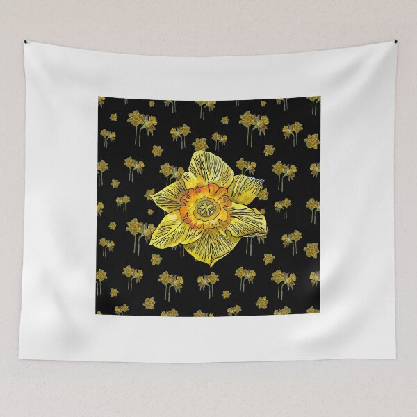 Item preview, Narcissus yellow bud hand drawn watercolor sketch black designed and sold by Yana Mustafina | Boho Soulful Designs.