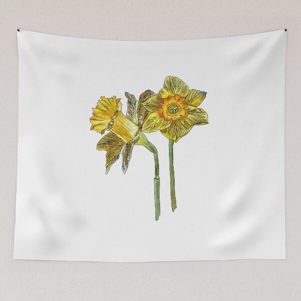 Item preview, Narcissus yellow bouquet bud hand drawn watercolor sketch designed and sold by Yana Mustafina | Boho Soulful Designs.
