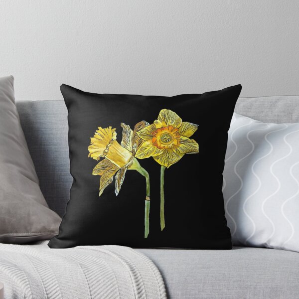 Item preview, Narcissus yellow bouquet bud hand drawn black background designed and sold by Yana Mustafina | Boho Soulful Designs.