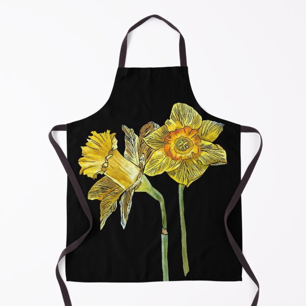Item preview, Narcissus yellow bouquet bud hand drawn black background designed and sold by Yana Mustafina | Boho Soulful Designs.