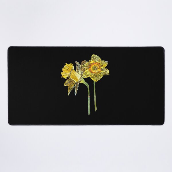 Item preview, Narcissus yellow bouquet bud hand drawn black background designed and sold by Yana Mustafina | Boho Soulful Designs.
