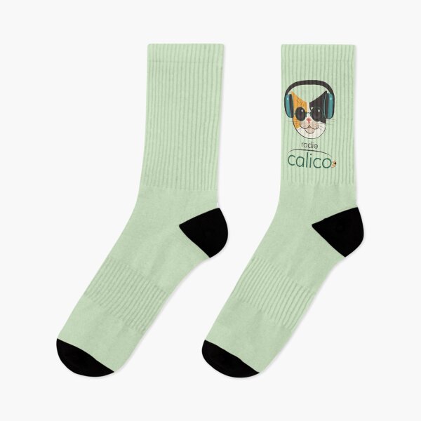 Item preview, Radio Calico: Cat Merch! Socks with Logo - Light Green designed and sold by RadioCalico.