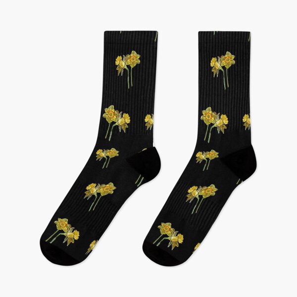 Item preview, Narcissus yellow bouquet bud black watercolor pattern designed and sold by Yana Mustafina | Boho Soulful Designs.