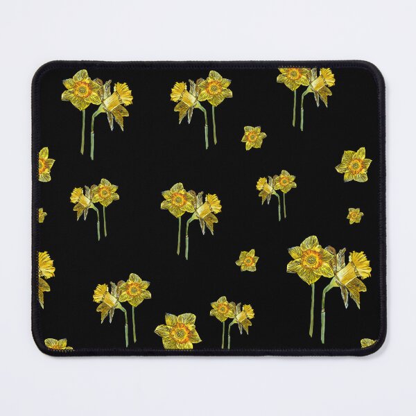 Item preview, Narcissus yellow bouquet bud watercolor pattern black designed and sold by Yana Mustafina | Boho Soulful Designs.