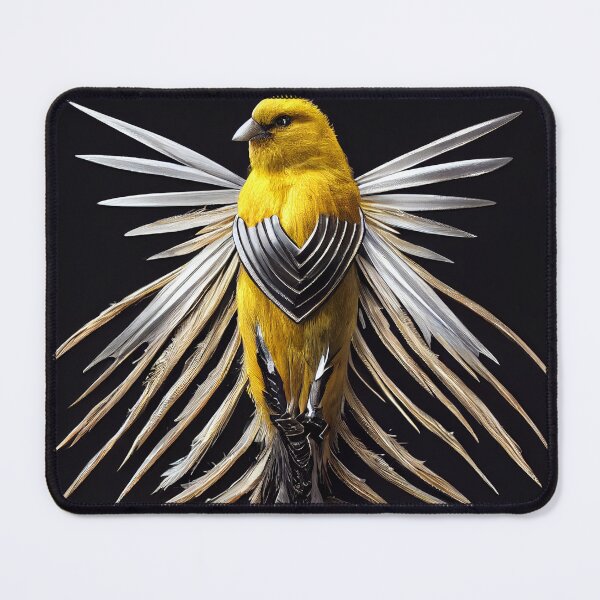 Item preview, Canary crucified in worn feathers with shield on the chest designed and sold by SingularityGeek.
