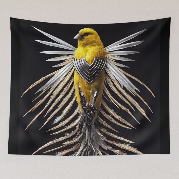 Item preview, Canary crucified in worn feathers with shield on the chest designed and sold by SingularityGeek.