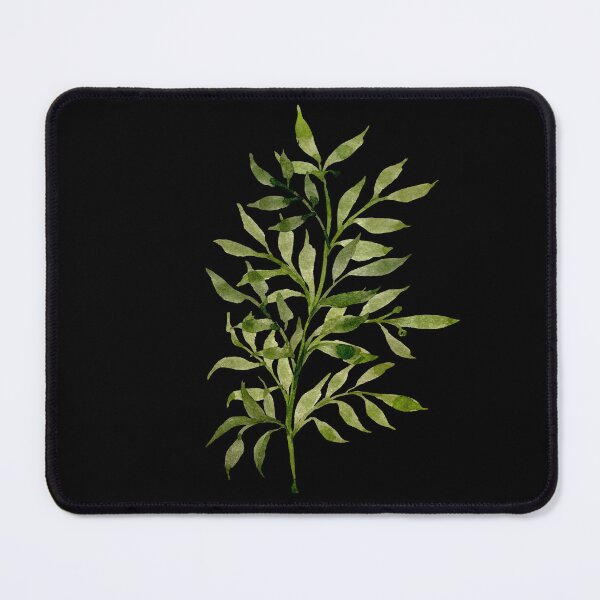 Item preview, beauty green branch leaves watercolor illustration black background designed and sold by Yana Mustafina | Boho Soulful Designs.