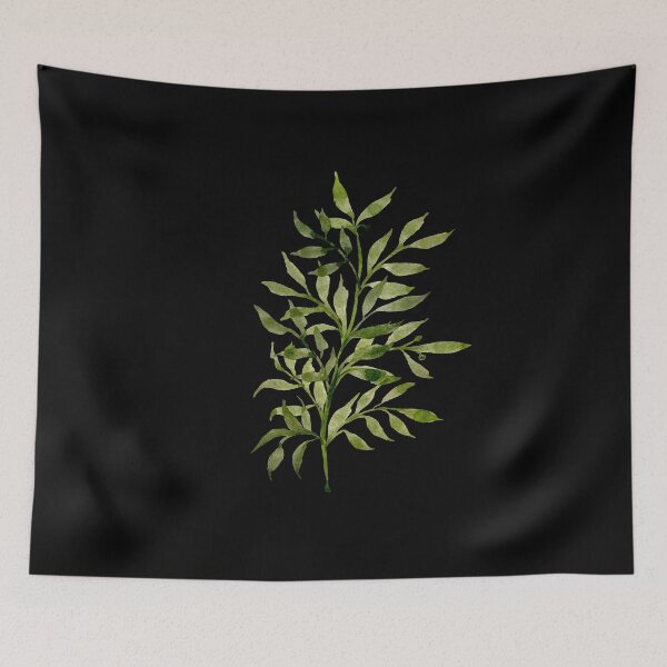 Item preview, beauty green branch leaves watercolor illustration black background  designed and sold by Yana Mustafina | Boho Soulful Designs.