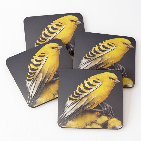 Item preview, Cyborg tiger canary leaning on armor after devouring its prey designed and sold by SingularityGeek.
