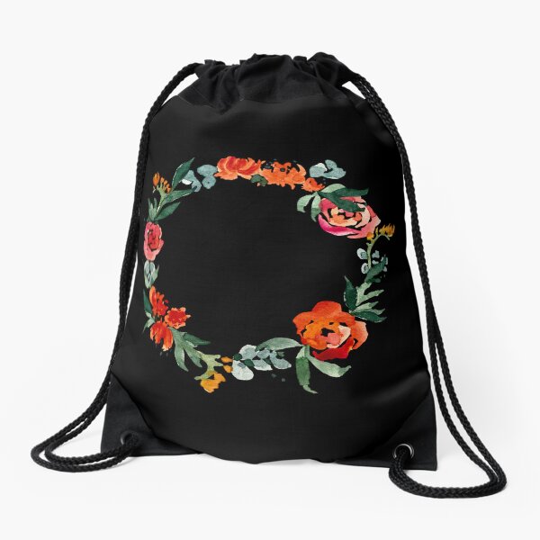 Item preview, Rose and peony wreath watercolor illustration  black background  designed and sold by Calligramus | Self-Love, Mental Health & Soft Feminism Design.