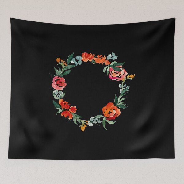 Item preview, Rose and peony wreath watercolor illustration  black background  designed and sold by Yana Mustafina | Boho Soulful Designs.