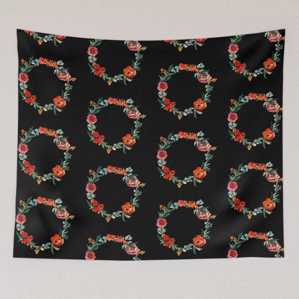 Item preview, Rose and peony wreath watercolor black seamless pattern designed and sold by Yana Mustafina | Boho Soulful Designs.