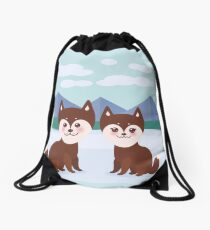 Funny husky dogs Drawstring Bag