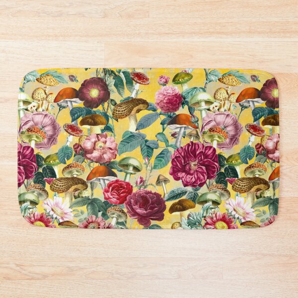 Item preview, Vintage mushrooms and florals garden, shrooms and fungi, botanical pattern, mushrooms illustration, seamless pattern, yellow pattern trendy  designed and sold by ZeinabTaha.