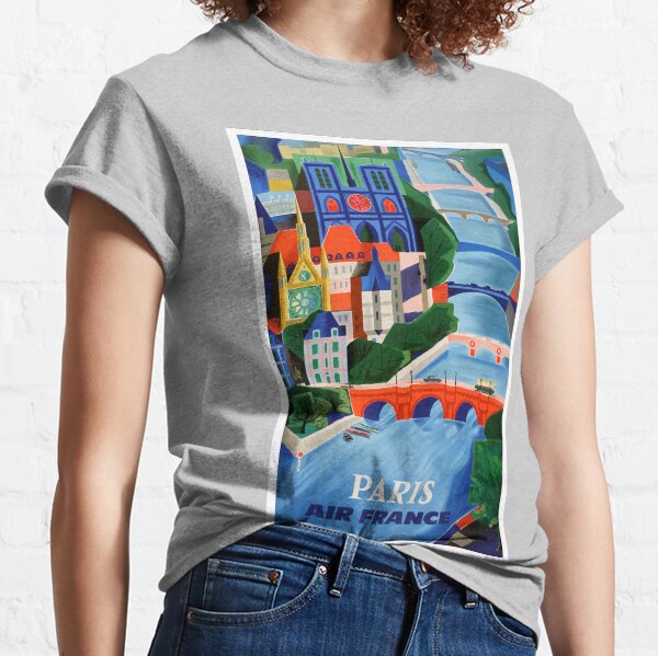 1960 Air France Paris Bridges Travel Poster Classic T-Shirt