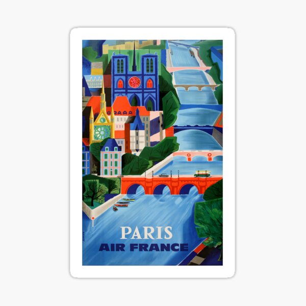 1960 Air France Paris Bridges Travel Poster Sticker