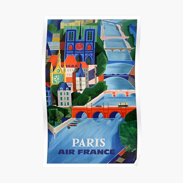1960 Air France Paris Bridges Travel Poster Poster