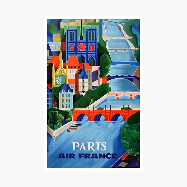1960 Air France Paris Bridges Travel Poster Photographic Print