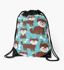 Happy husky puppy Drawstring Bag