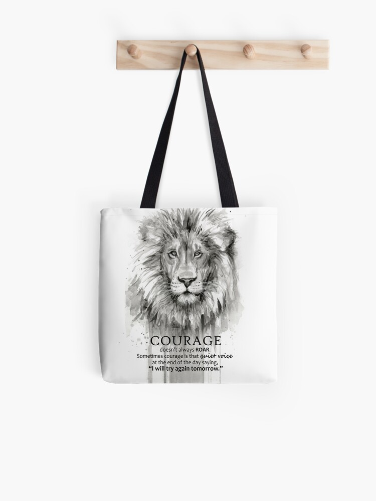 Download Courage Quote Lion Motivational Watercolor Tote Bag By Olga Shvartsur Redbubble