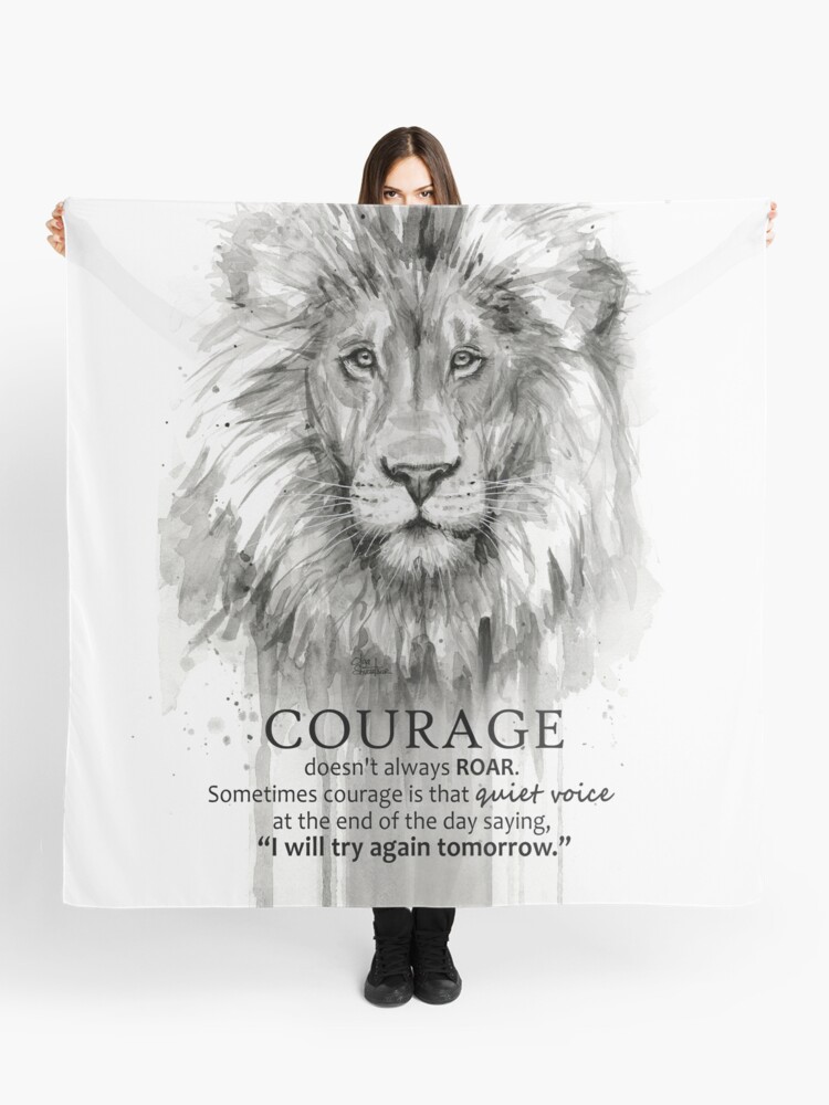 Foulard Citation De Courage Lion Motivation Aquarelle Par Olga Shvartsur Redbubble