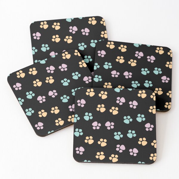 Item preview, Colorful Pet Paws Pattern On Black Background designed and sold by TheCatmeow2000.
