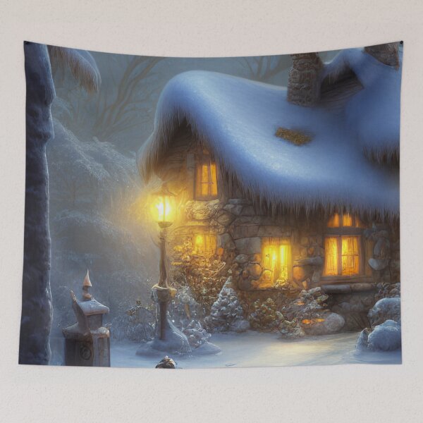 Item preview, Magical Fantasy Cottage with Lights In A Snowy Scene, Scenery Nature designed and sold by NatureFood.