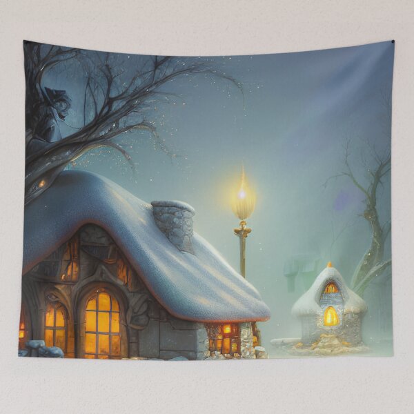 Item preview, Magical Fantasy Cottage with Lights In A Snowy Scene, Scenery Nature designed and sold by NatureFood.