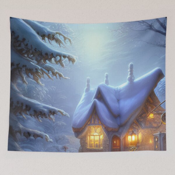 Item preview, Magical Fantasy Cottage with Lights In A Snowy Scene, Scenery Nature designed and sold by NatureFood.