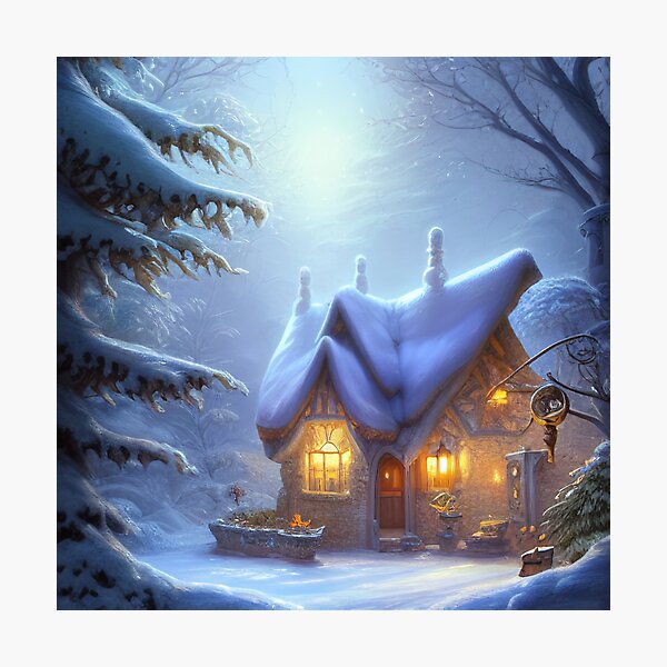 Item preview, Magical Fantasy Cottage with Lights In A Snowy Scene, Scenery Nature designed and sold by NatureFood.