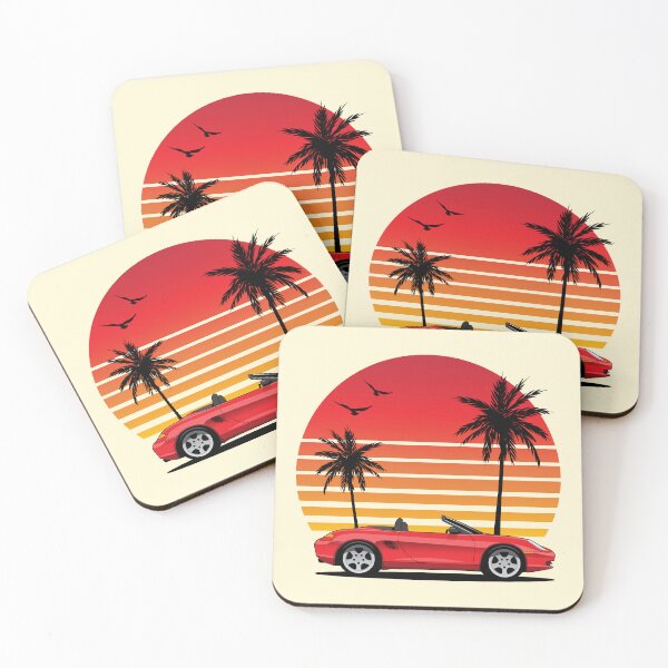 Item preview, Porsche 986 Boxster classic sunset beach illustration red designed and sold by blackdogshop.