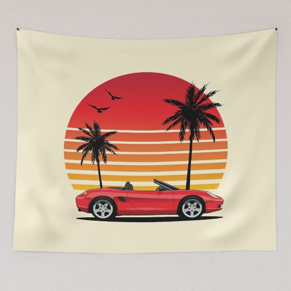 Item preview, Porsche 986 Boxster classic sunset beach illustration red designed and sold by blackdogshop.