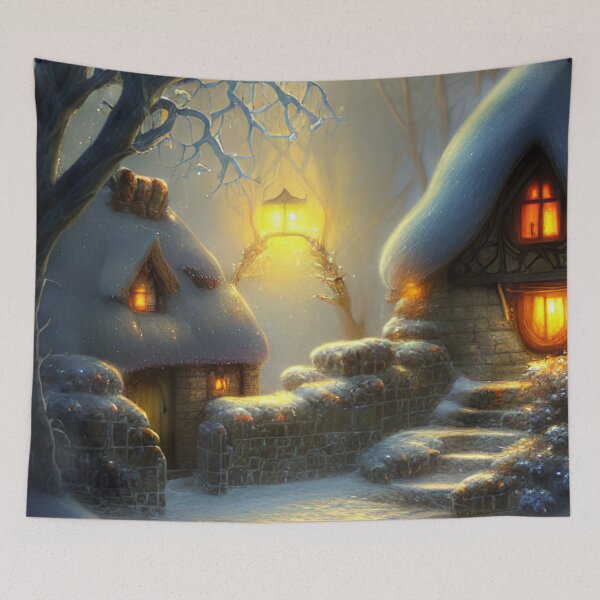 Item preview, Magical Fantasy Cottage with Lights In A Snowy Scene, Scenery Nature designed and sold by NatureFood.