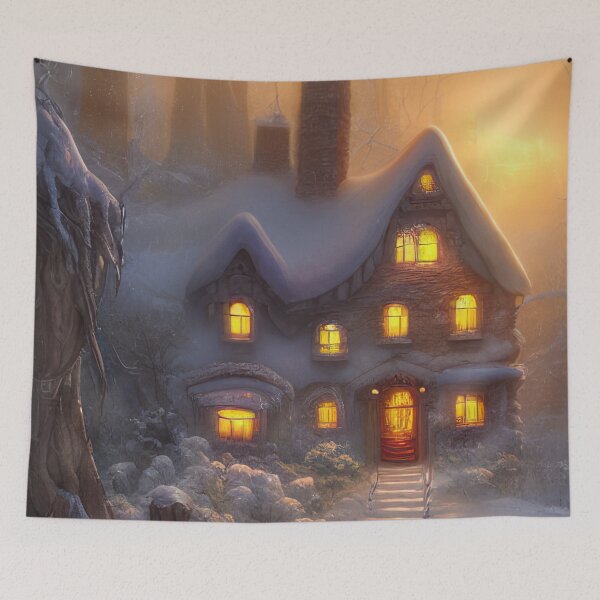 Item preview, Magical Fantasy Cottage with Lights In A Snowy Scene, Scenery Nature designed and sold by NatureFood.