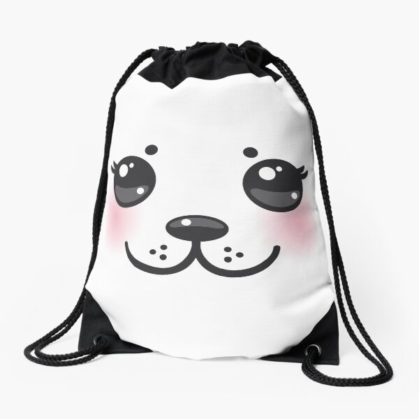 seal baby Kawaii funny albino animal with pink cheeks and big black eyes Drawstring Bag