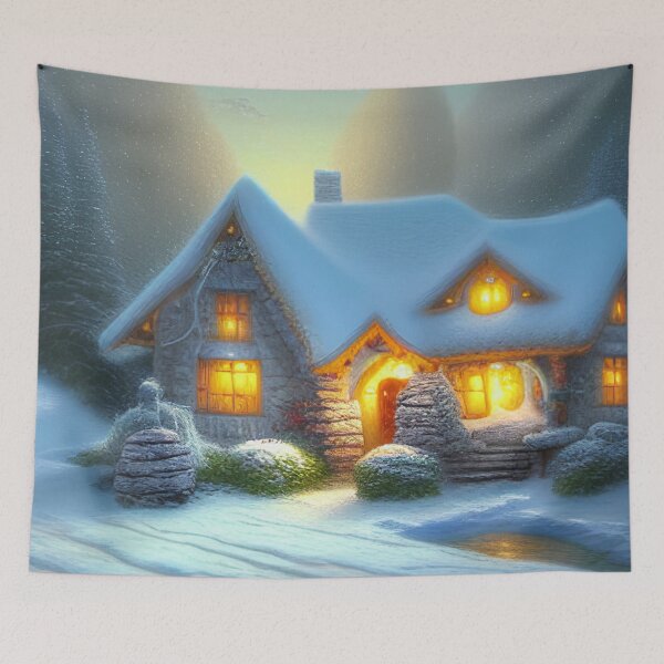 Item preview, Magical Fantasy Cottage with Lights In A Snowy Scene, Scenery Nature designed and sold by NatureFood.