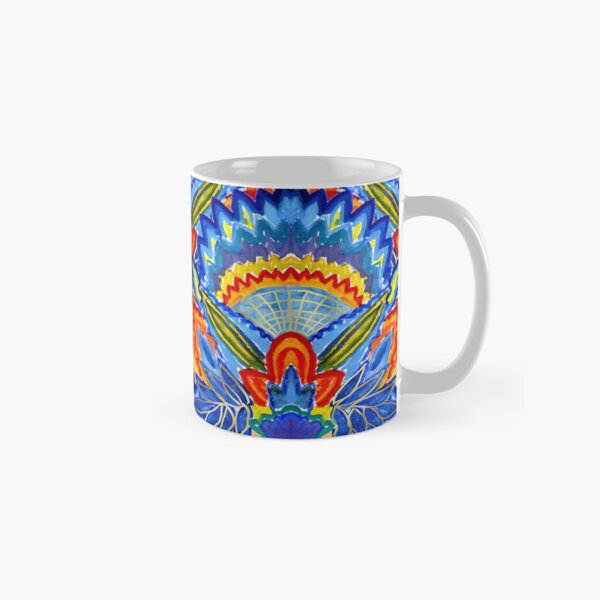 Hand-Painted Abstract Botanical Pattern Brilliant Blue Orange Classic Mug