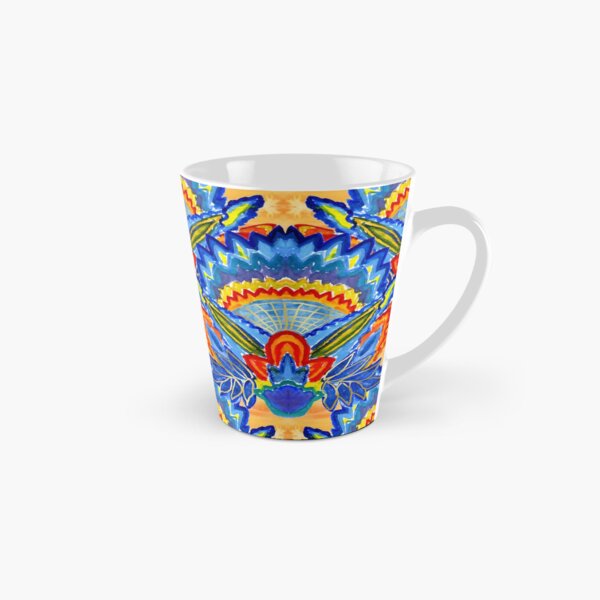 Hand-Painted Abstract Botanical Pattern Brilliant Blue Orange Tall Mug