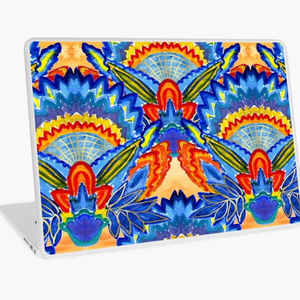 Hand-Painted Abstract Botanical Pattern Brilliant Blue Orange Laptop Skin