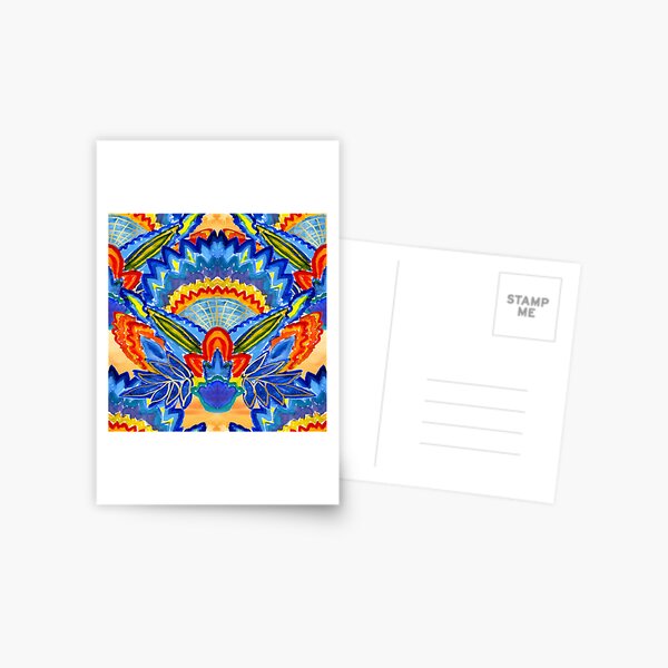 Hand-Painted Abstract Botanical Pattern Brilliant Blue Orange Postcard