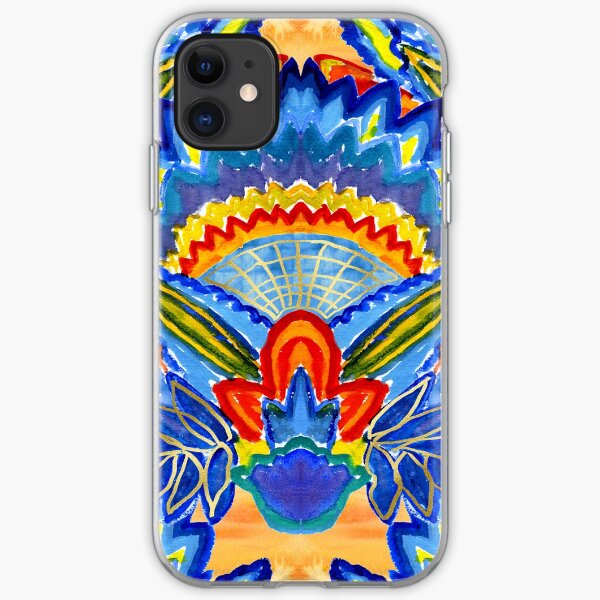 Hand-Painted Abstract Botanical Pattern Brilliant Blue Orange iPhone Soft Case