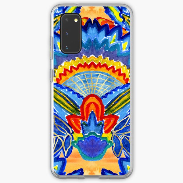 Hand-Painted Abstract Botanical Pattern Brilliant Blue Orange Samsung Galaxy Soft Case