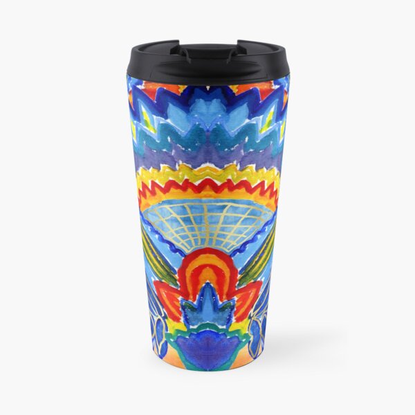Hand-Painted Abstract Botanical Pattern Brilliant Blue Orange Travel Mug