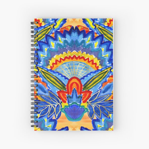 Hand-Painted Abstract Botanical Pattern Brilliant Blue Orange Spiral Notebook