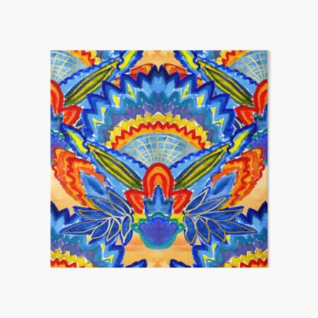 Hand-Painted Abstract Botanical Pattern Brilliant Blue Orange Art Board Print